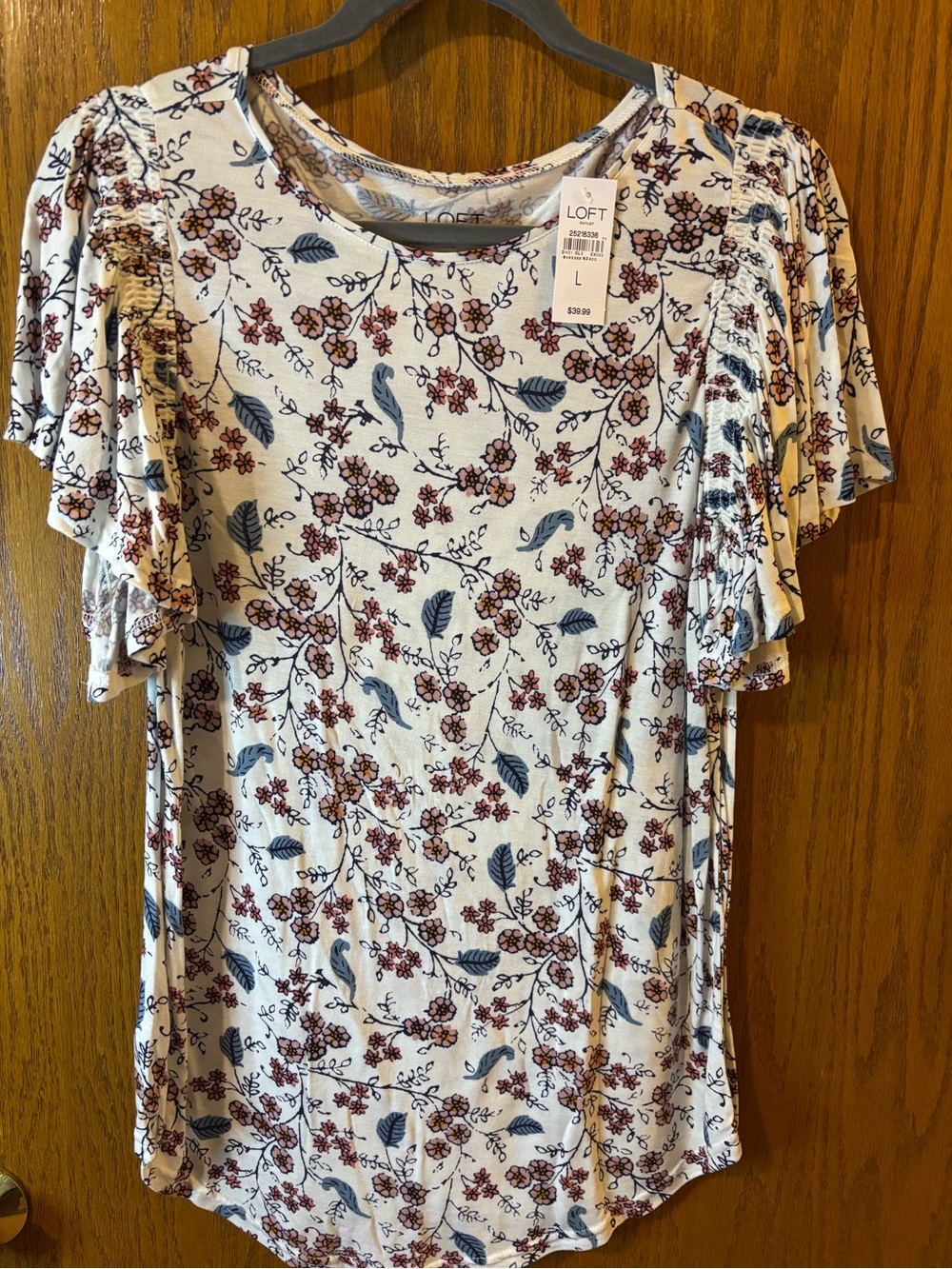 LOFT Cream Floral Short Ruffle Sleeve Tee